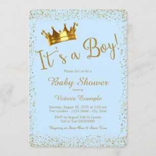Invitation Bébé Baby shower bleu et or