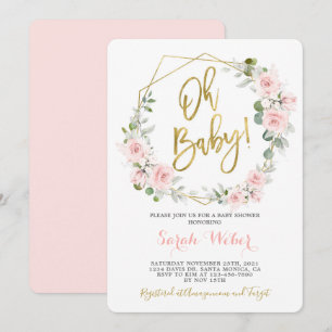 Invitation Bébé baby shower floral rose rousse