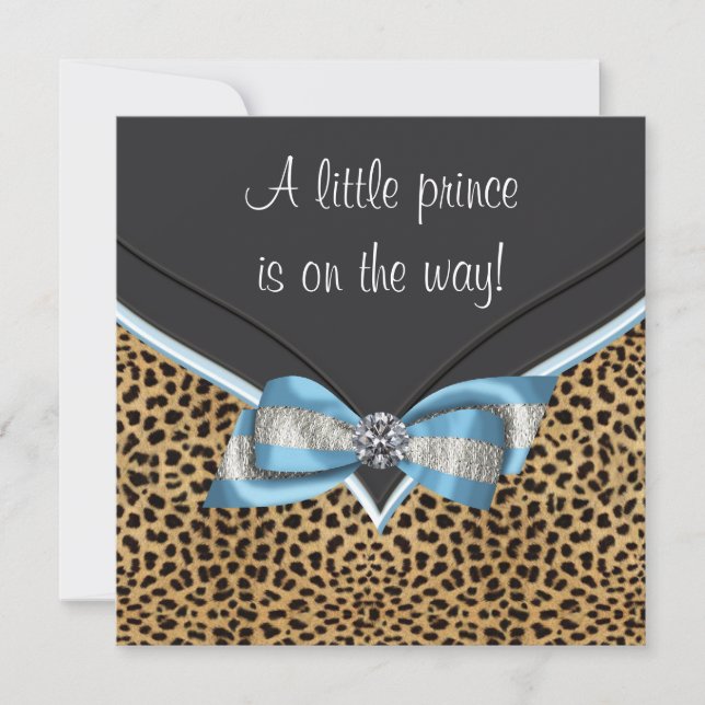 Invitation Bébé Baby shower léopard bleu (Devant)