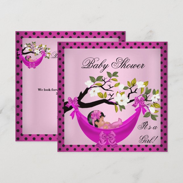 Invitation Bébé Baby shower mignonne Hamac rose (Devant / Derrière)
