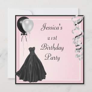 Invitation Bébé Ballons noirs en argent rose Formel 21e anniv