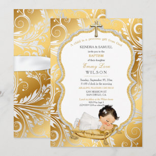 Invitation Bébé Baptême Christening Gold Cross