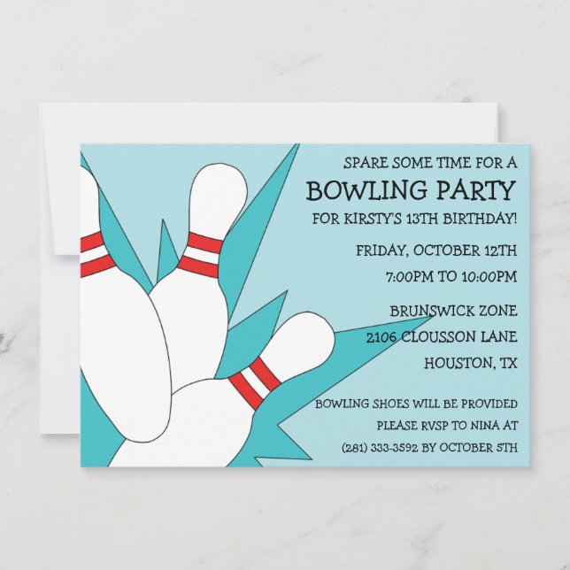 Invitation Bébé bleu 7-10 Split Bowling fête d'anniversaire (Devant)