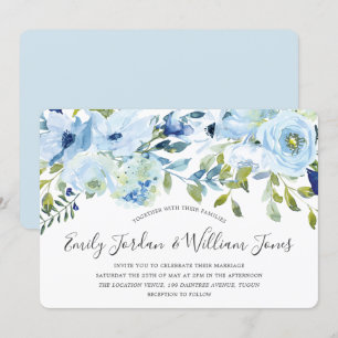 Invitation Bébé bleu aquarelle Fleurs d'hiver Mariage d'hiver