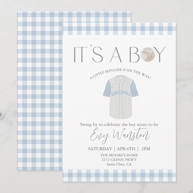 Invitation Bébé bleu baseball Oh, garçon baby shower invitati (Devant / Derrière)