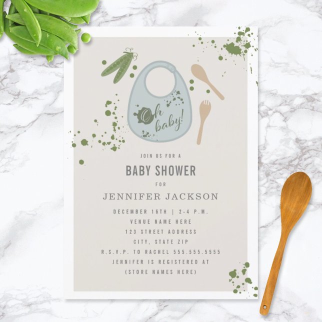Invitation Bébé Bleu Bib Pois Cuillère à la fourche Baby show (Créateur téléchargé)