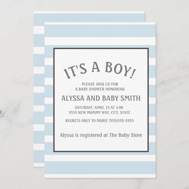 Invitation Bébé Bleu Blanc rayé Bébé Garçon Douche (Devant / Derrière)