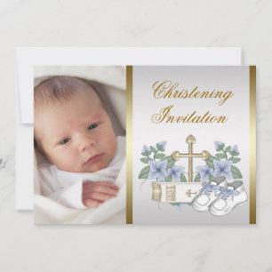 Invitation Bébé Bleu Bleu Blanc Bébé Garçon Photo Christening