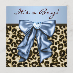Invitation Bébé Bleu Brown léopard bébé garçon douche