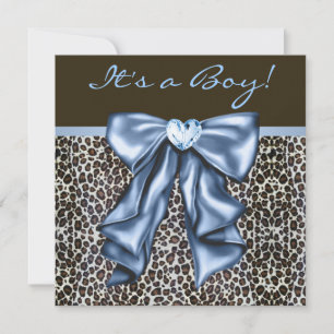 Invitation Bébé Bleu Brown léopard bébé garçon douche