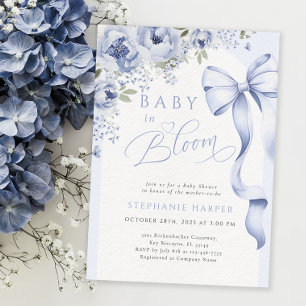 Invitation Bébé bleu dans le Baby shower en fleur