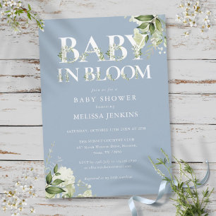 Invitation Bébé Bleu Dusty Dans Baby shower Fleuri