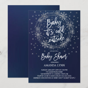 Invitation Bébé bleu et blanc Il fait froid Baby shower extér