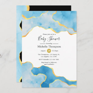 Invitation Bébé Bleu et Or Agate Baby shower garçon