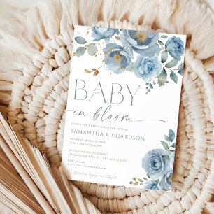Invitation Bébé bleu foncé dans baby shower garçon en fleurs