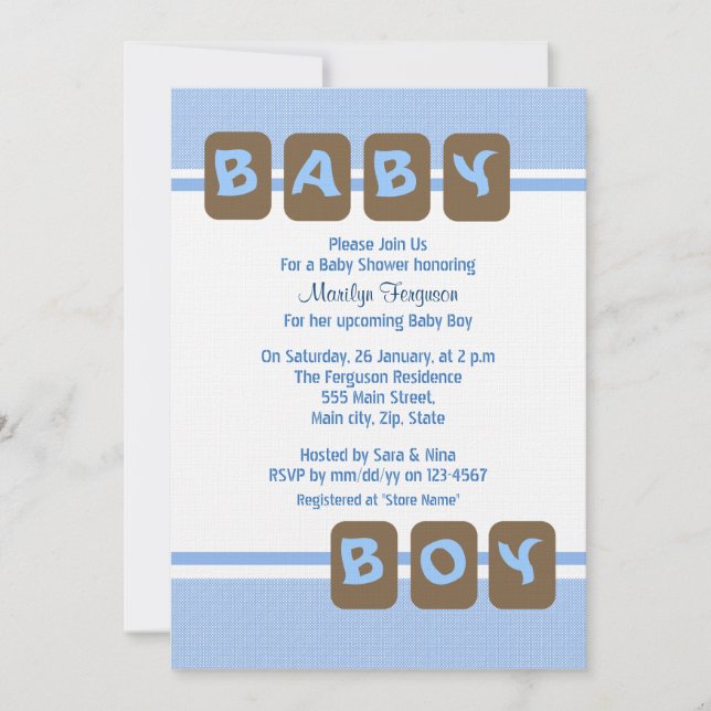 Invitation Bébé bleu garçon (Devant)