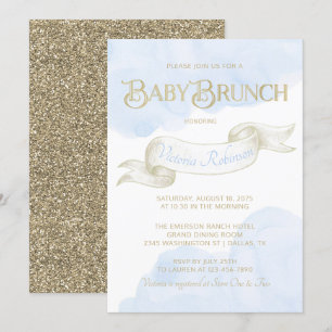 Invitation Bébé Bleu Gold Baby shower Brunch
