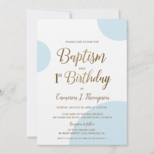 Invitation Bébé bleu or Baptême garçon 1er anniversaire Invit