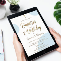 Bébé bleu or Baptême garçon 1er anniversaire Invit