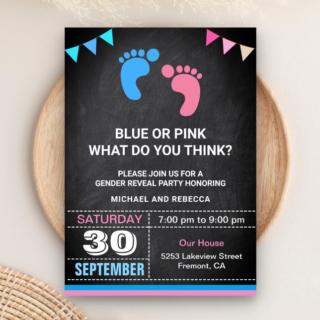 Invitation Bébé bleu ou rose Empreintes Sexe Reveval Party (Créateur téléchargé)