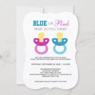 Invitation Bébé bleu ou rose Pacifier Parti de révélation de