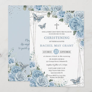 Invitation Bébé Bleu Papillons Floraux Baptême Baptême Baptêm