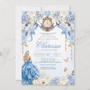 Invitation Bébé Bleu Royal Princesse Sweet sixteen Anniversai