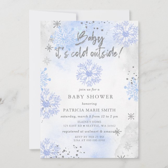 Invitation Bébé bleu son Baby shower d'hiver froid à l'extéri (Devant)