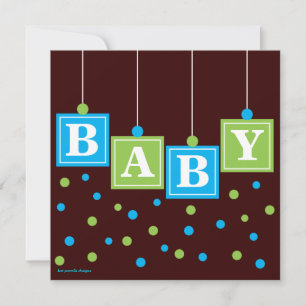 Invitation BÉBÉ Blocs Blue Green Boy Baby shower
