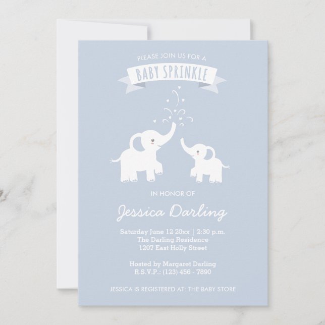 Invitation Bébé Blue Elephant "Sprinkle" (Devant)