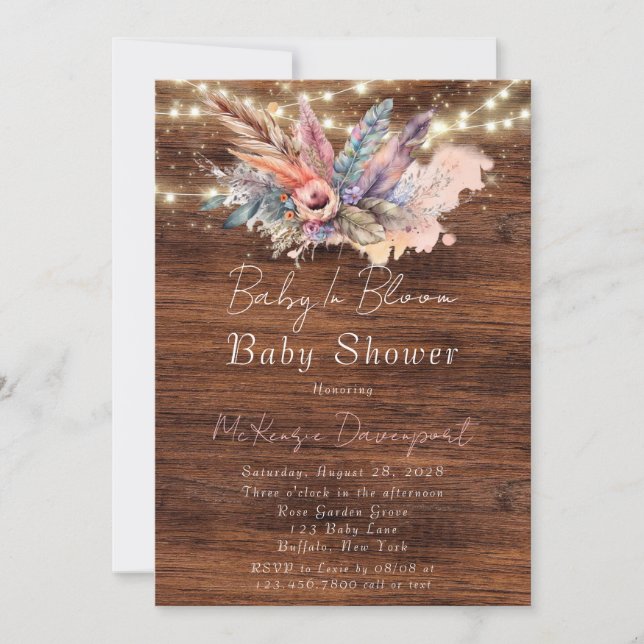 Invitation Bébé Boho Dans Le Baby shower Bloom (Devant)