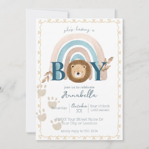 Invitation Bébé Boho mignon Lion Lion Pawprints