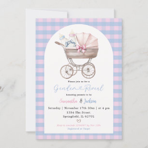 Invitation Bébé Bouteille Porte Bleu Rose En vichy Révélation