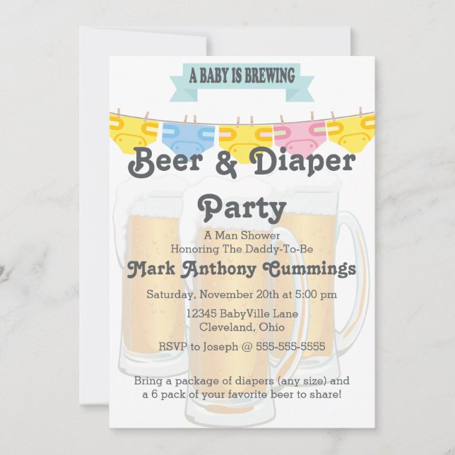 Invitation Bébé brassage bière et couche Baby shower Invitati (Devant)