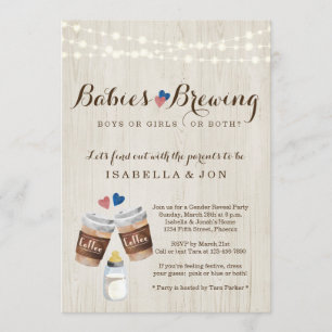 Invitation Bébé brassage café jumeaux Genre Reveval Party