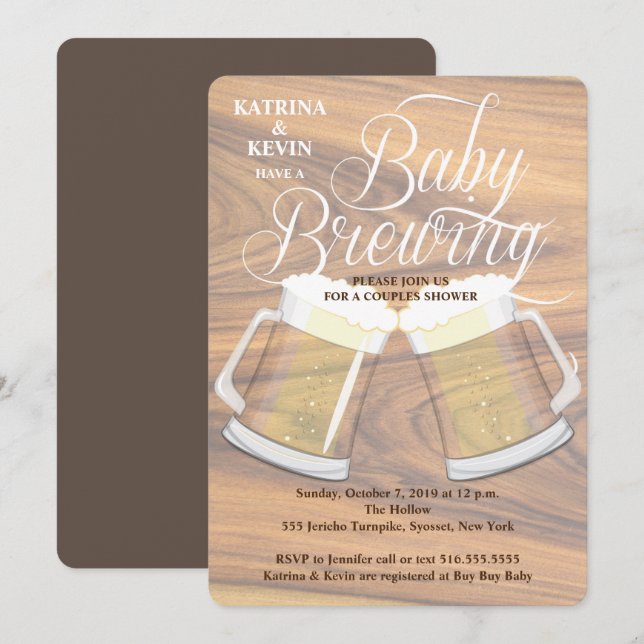 Invitation Bébé brassant du bois de bière Baby shower rustiqu (Devant / Derrière)