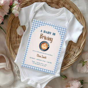 Invitation Bébé brasse Baby shower café bleu En vichy
