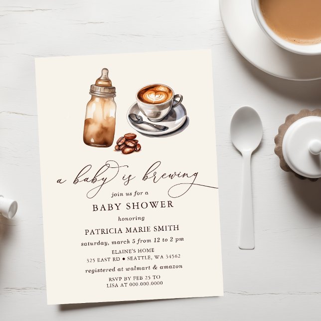 Invitation Bébé brasse du café Baby shower neutre pour le gen (Baby is Brewing Coffee Gender Neutral Baby Shower Invitation)