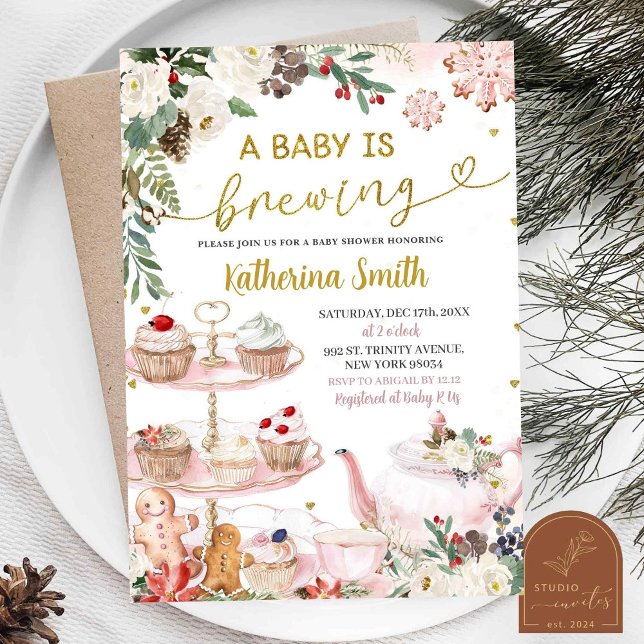 Invitation Bébé brasse hiver Thé de Noël Baby shower I (Créateur téléchargé)