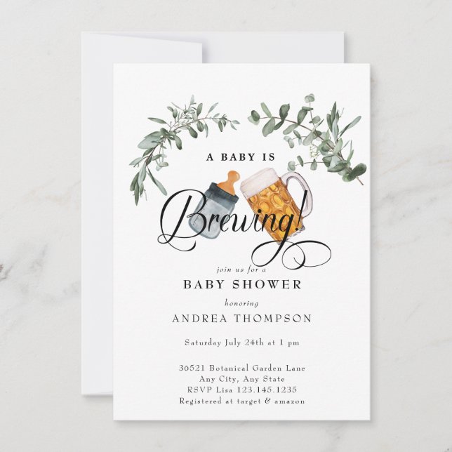 Invitation Bébé brasser | Baby shower aquarelle (Devant)