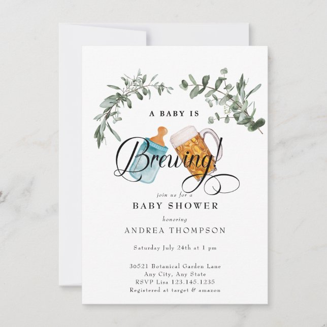 Invitation Bébé brasser | Baby shower aquarelle (Devant)