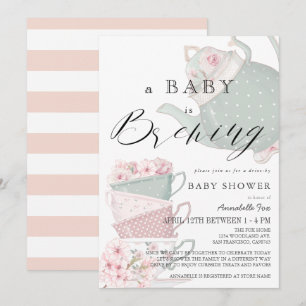 Invitation Bébé brasser Tea rose Party Baby shower à la prome