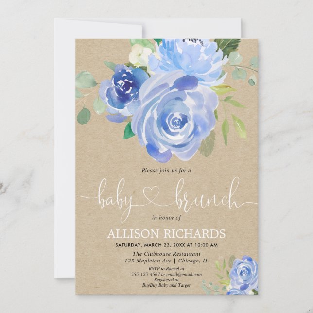 Invitation Bébé brun rustique kraft pomme de douche à fleurs  (Devant)