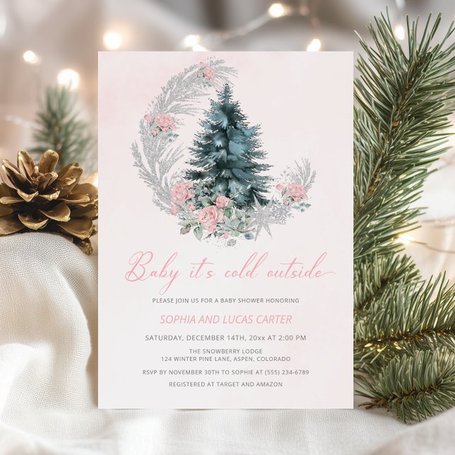 Invitation Bébé c’est froid dehors Baby shower d’hiver rose (Créateur téléchargé)