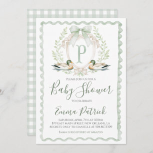 Invitation Bébé canard douche garçon Preppy En vichy Sage Gre