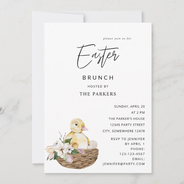 Invitation Bébé Canard et Oeuf de Pâques Floral Pâques (Devant)