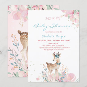 Invitation Bébé Cerf Floral Drive Par Baby shower