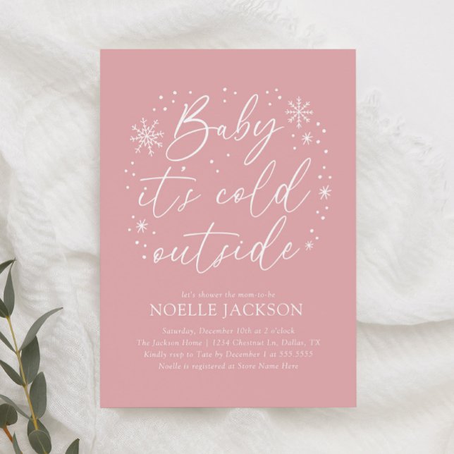 Invitation Bébé c'est froid dehors Baby shower de flocon rose (Créateur téléchargé)