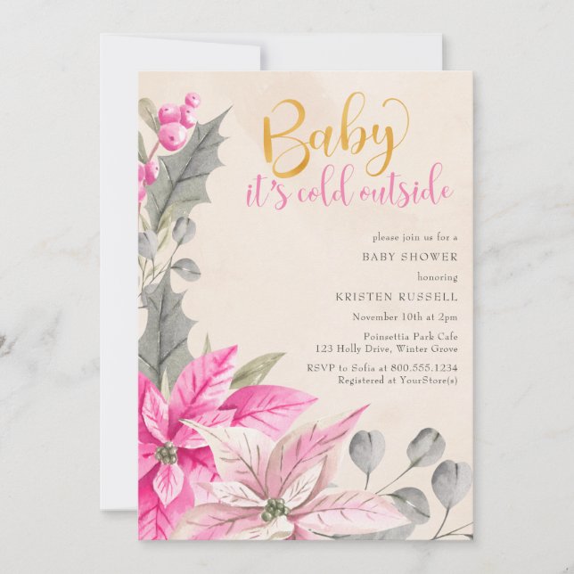 Invitation Bébé c'est froid dehors Baby shower fille hiver (Devant)