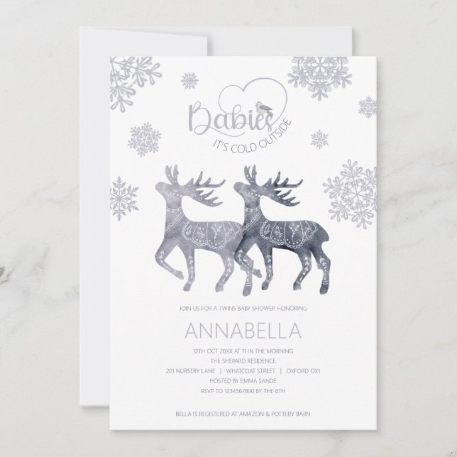 Invitation Bébé c'est froid dehors Baby shower Nordic Twins (Devant)